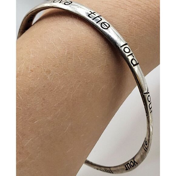 Matthew 22:37 Scripture Bangle Bracelet Silver tone 2.75in - Picture 4 of 5